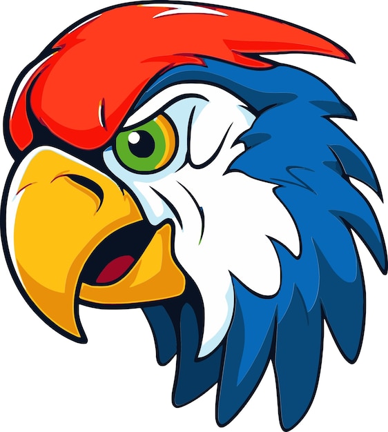 un dibujo de dibujos animados de un pájaro rojo y azul con una cabeza roja