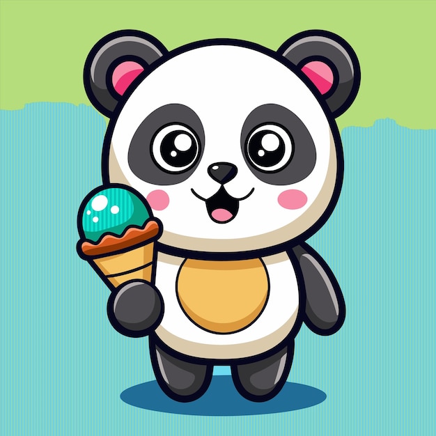 un dibujo de dibujos animados de un panda sosteniendo un cono de helado
