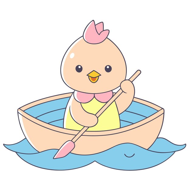 un dibujo de dibujos animados de un pato en un barco con una paleta