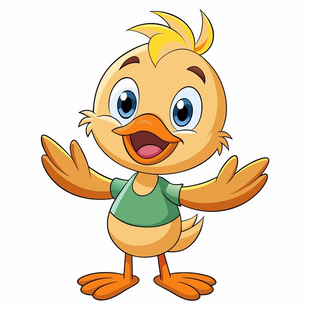 un dibujo de dibujos animados de un pato con una camisa verde en él