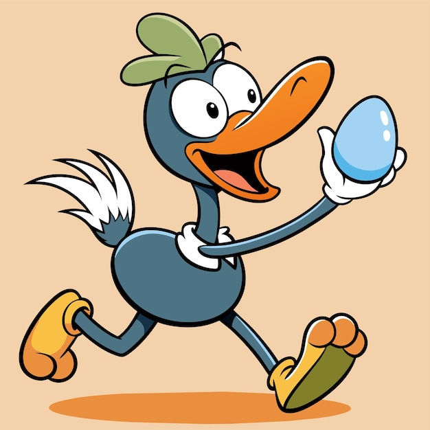 un dibujo de dibujos animados de un pato con un huevo en él