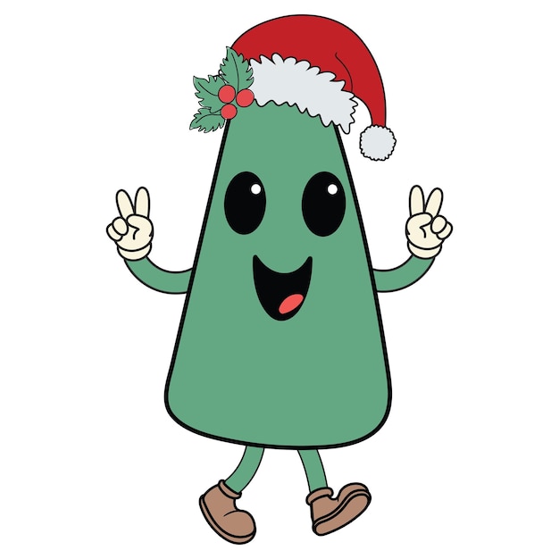 un dibujo de dibujos animados de un pepino verde con un sombrero de Santa