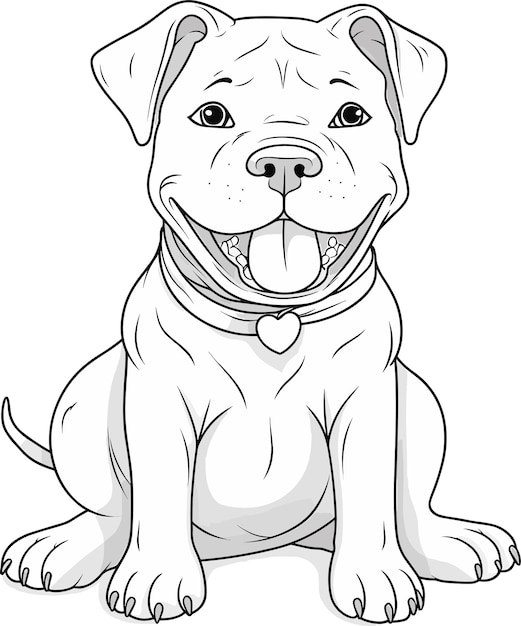 Vector un dibujo de dibujos animados de un perro con un corazón en el cuello.