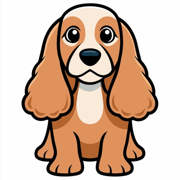 Vector un dibujo de dibujos animados de un perro con una nariz marrón y un fondo blanco