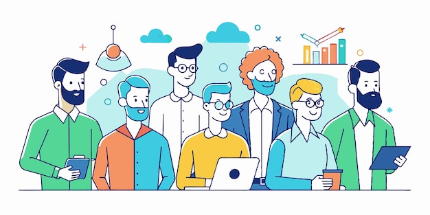 un dibujo de dibujos animados de personas trabajando en una habitación con una computadora