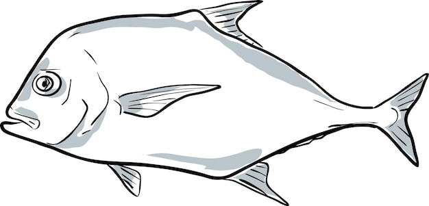 Dibujo de dibujos animados de pez pompano africano de Florida
