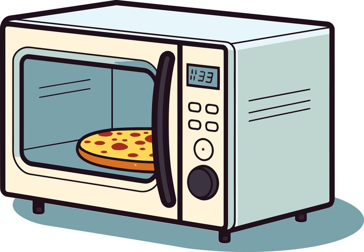 Vector un dibujo de dibujos animados de una pizza en un horno de pizza