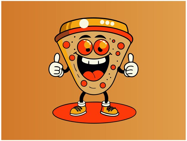 un dibujo de dibujos animados de una pizza con las palabras pulgares hacia arriba