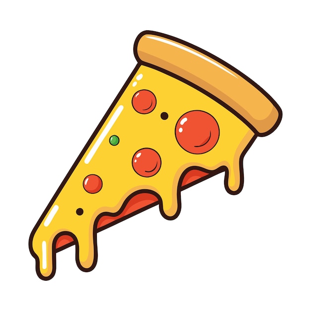 un dibujo de dibujos animados de una pizza de queso con la palabra verde en él