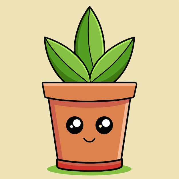 Vector un dibujo de dibujos animados de una planta en olla con una cara en ella