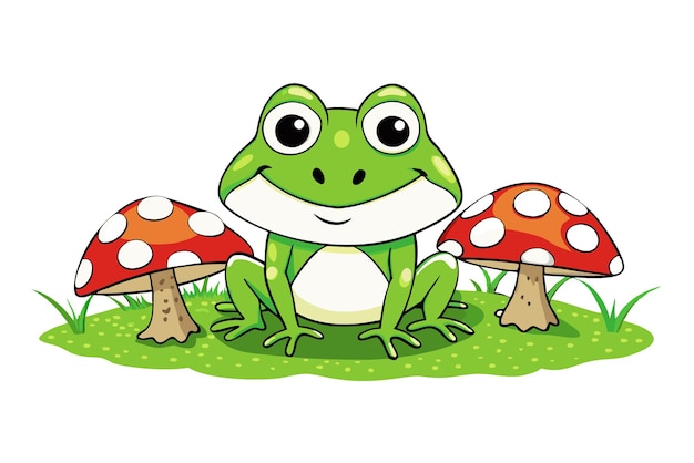 un dibujo de dibujos animados de una rana con hongos en él