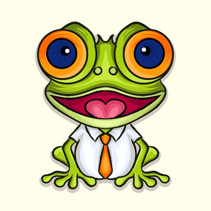 Vector un dibujo de dibujos animados de una rana que lleva una corbata con una corbata y una corbata que dice rana