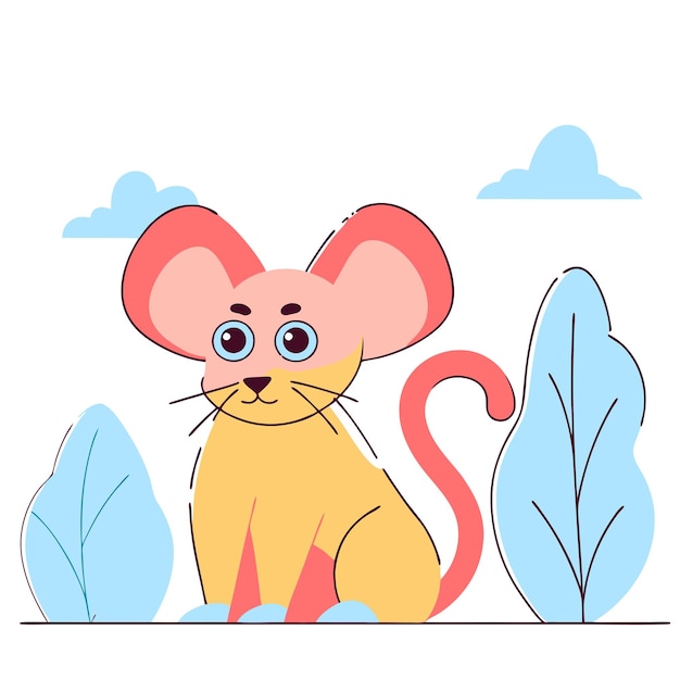 un dibujo de dibujos animados de un ratón con una cola roja