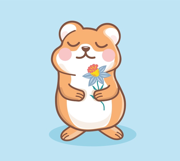 un dibujo de dibujos animados de un ratón con una flor en la mano