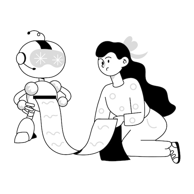 un dibujo de dibujos animados de un robot con una mujer sosteniendo una pipa que dice "robot"