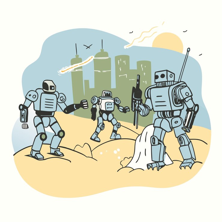 Vector un dibujo de dibujos animados de robot con la palabra robot en él