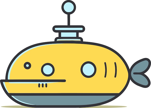 un dibujo de dibujos animados de un submarino amarillo con una nariz y una nariz