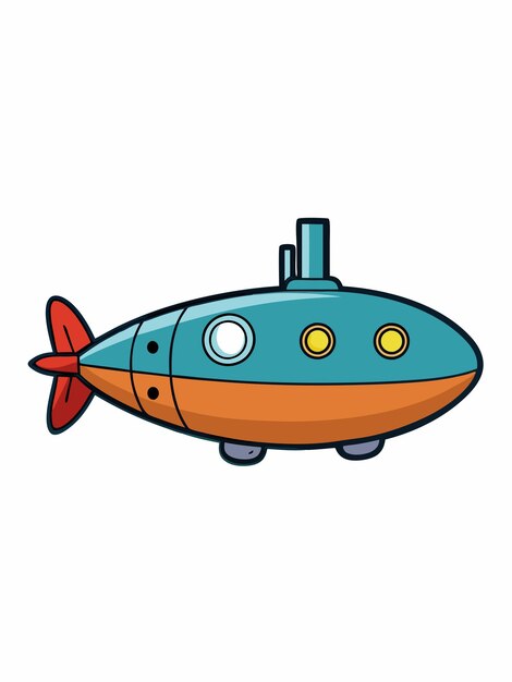 un dibujo de dibujos animados de un submarino azul y naranja