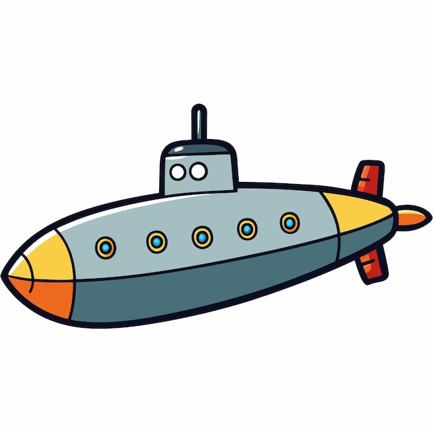 un dibujo de dibujos animados de un submarino con una cara en él