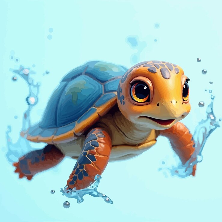 Vector un dibujo de dibujos animados de una tortuga nadando en el agua