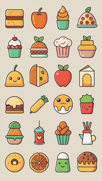 un dibujo de dibujos animados de una variedad de pasteles diferentes