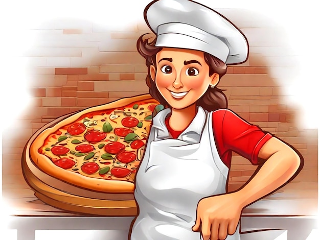 Vector dibujo de dibujos animados vectoriales de un trabajador de pizza aislado