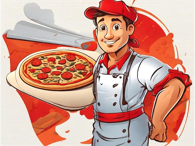 Vector dibujo de dibujos animados vectoriales de un trabajador de pizza aislado