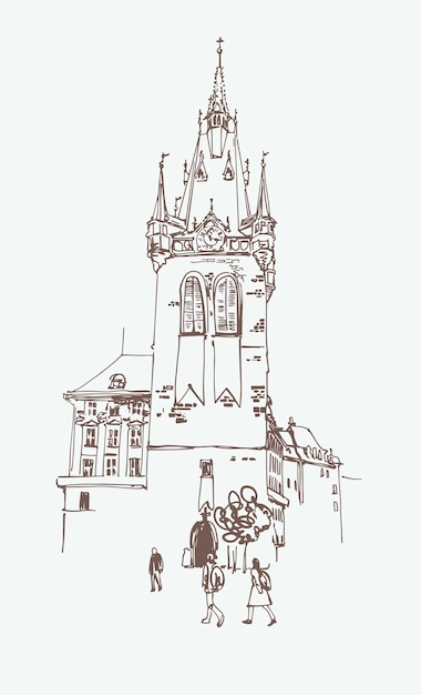 Dibujo digital de una torre histórica en praga república checa