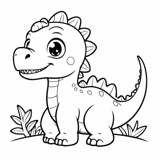 Dibujo de dinosaurio alegre para niños pequeños página de colorear.