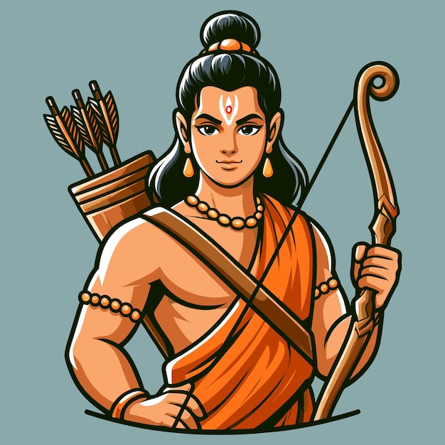 un dibujo de un dios Rama con un arco y flechas
