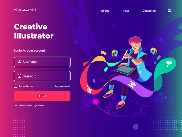 Dibujo de diseñador gráfico con tableta digital para web y página de inicio