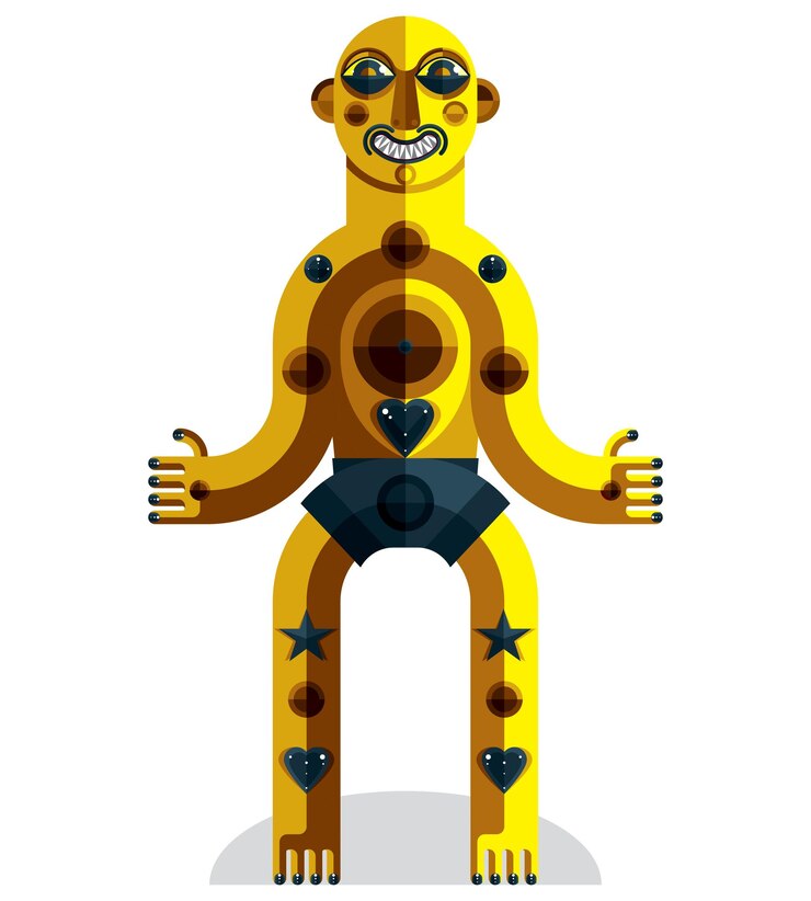 Vector dibujo de diseño plano de carácter extraño, imagen artística hecha en estilo cubista. vector ilustración colorida de tótem espiritual aislado en blanco.