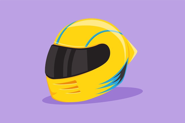 Dibujo de diseño plano gráfico casco de carreras de motor con visera de vidrio cerrada Para carreras deportivas de automóviles y motocicletas motocross o club de motociclistas símbolo de competencia de deportes de motor Ilustración de vector de estilo de dibujos animados