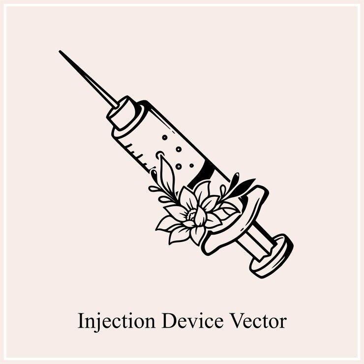 Vector un dibujo de un dispositivo de jeringa con una aguja unida