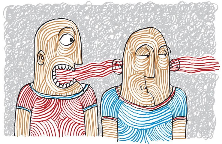 Vector dibujo de disputa de dos personas. diferentes temperamentos, ilustraciones coléricas y flemáticas dibujadas a mano.