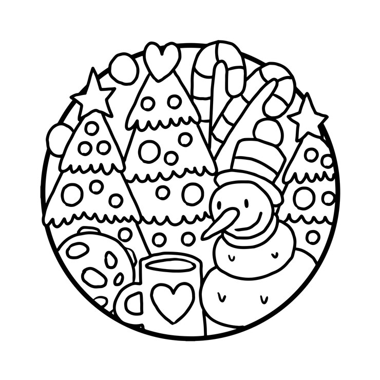 Vector dibujo de doodle de árbol de navidad para colorear