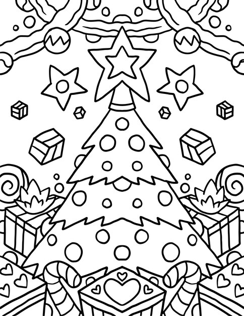 Dibujo de Doodle de árbol de Navidad para colorear