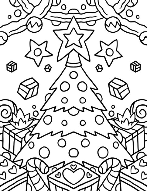 Dibujo de doodle de árbol de navidad para colorear