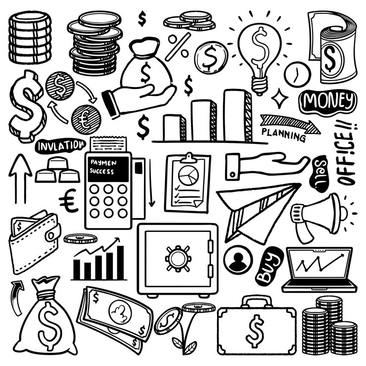 Dibujo de Doodle conjunto de negocios de finanzas