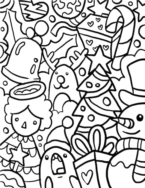 Dibujo de Doodle de cosas navideñas para colorear