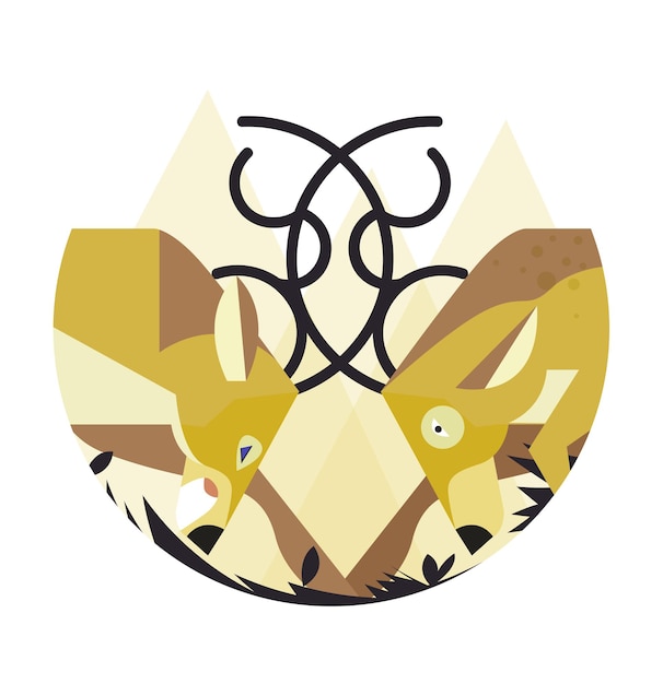 Vector un dibujo de dos ciervos con un patrón geométrico en la parte inferior.