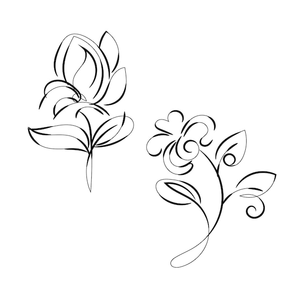 un dibujo de dos flores con mariposas en él