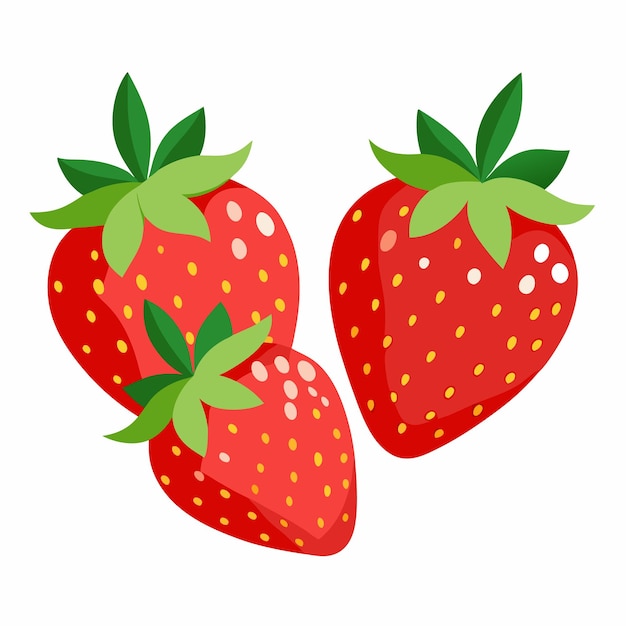 un dibujo de dos fresas con hojas verdes y un fondo blanco