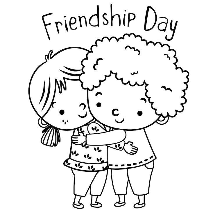 Vector un dibujo de dos niños abrazándose y las palabras día de la amistad.