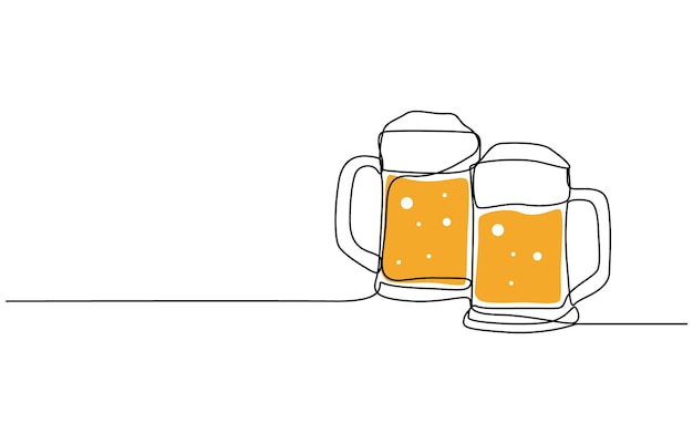 Vector un dibujo de dos tazas de cerveza con las palabras cerveza en ella