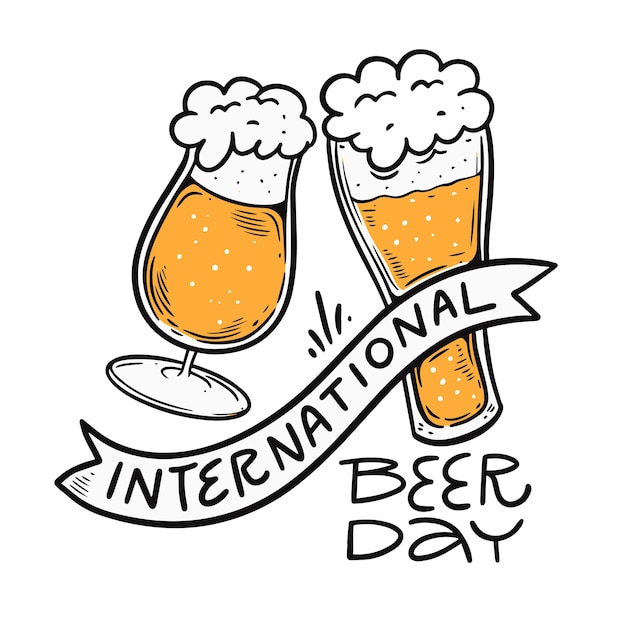 Un dibujo de dos vasos de cerveza con las palabras "día internacional".