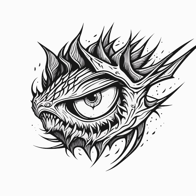 Vector un dibujo de un dragón con una cara puntiaguda y un ojo puntiagudo.