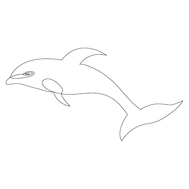 Dibujo e ilustración de arte vectorial continuo de una línea de pescado marino de delfín lindo