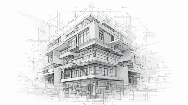 un dibujo de un edificio con un andamio a su alrededor