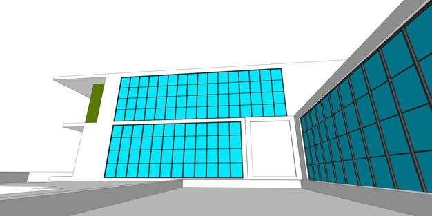 Dibujo de edificio arquitectónico ilustración 3d, líneas de perspectiva de edificio de arquitectura